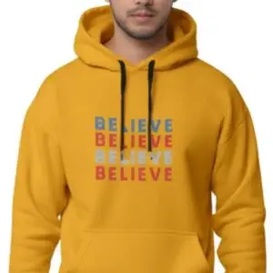 Men's "Believe" Graphic Hoodie - Mustard Yellow Pullover
