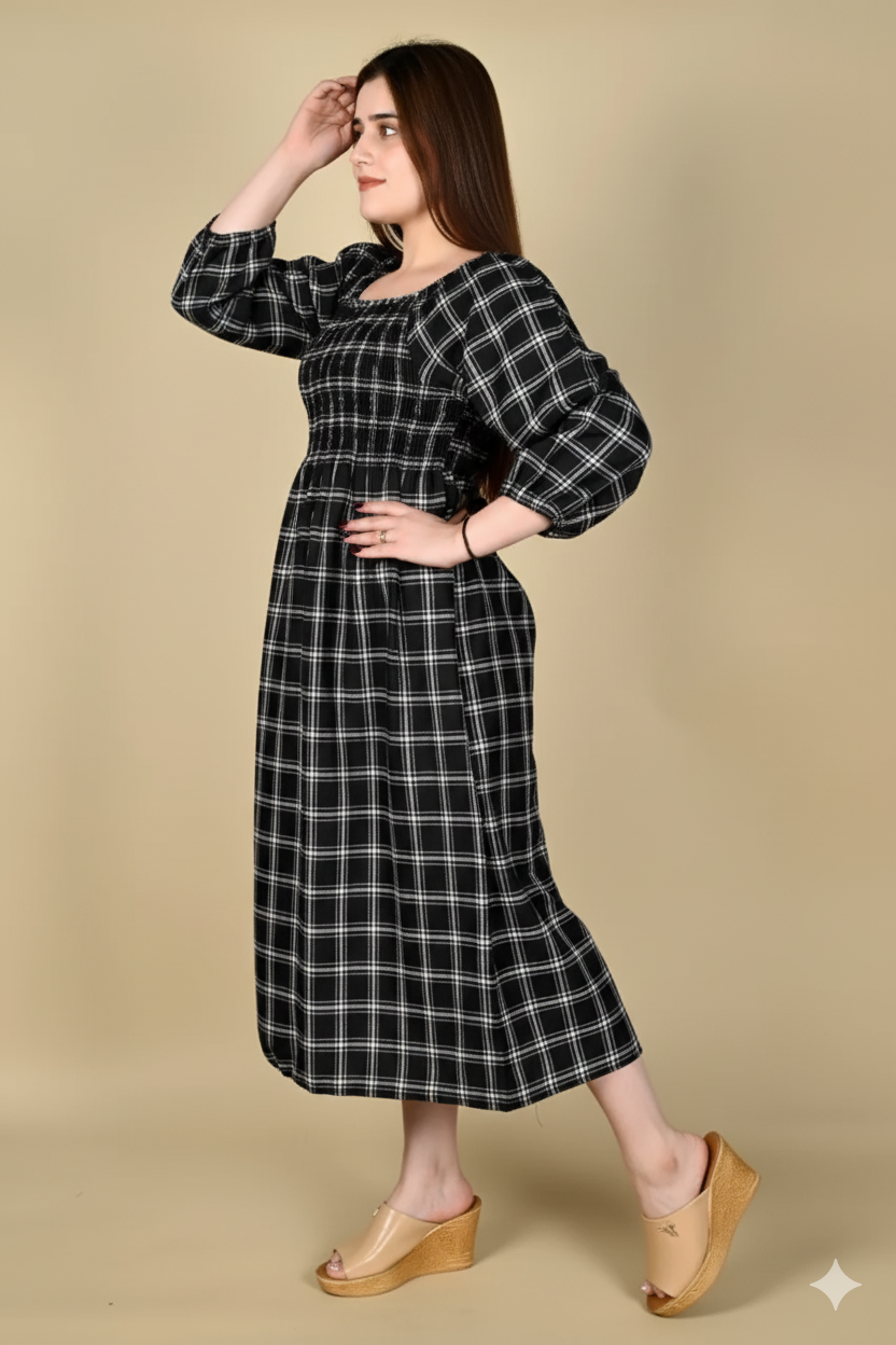Timeless Style: The Black & White Plaid Midi Dress - Image 4