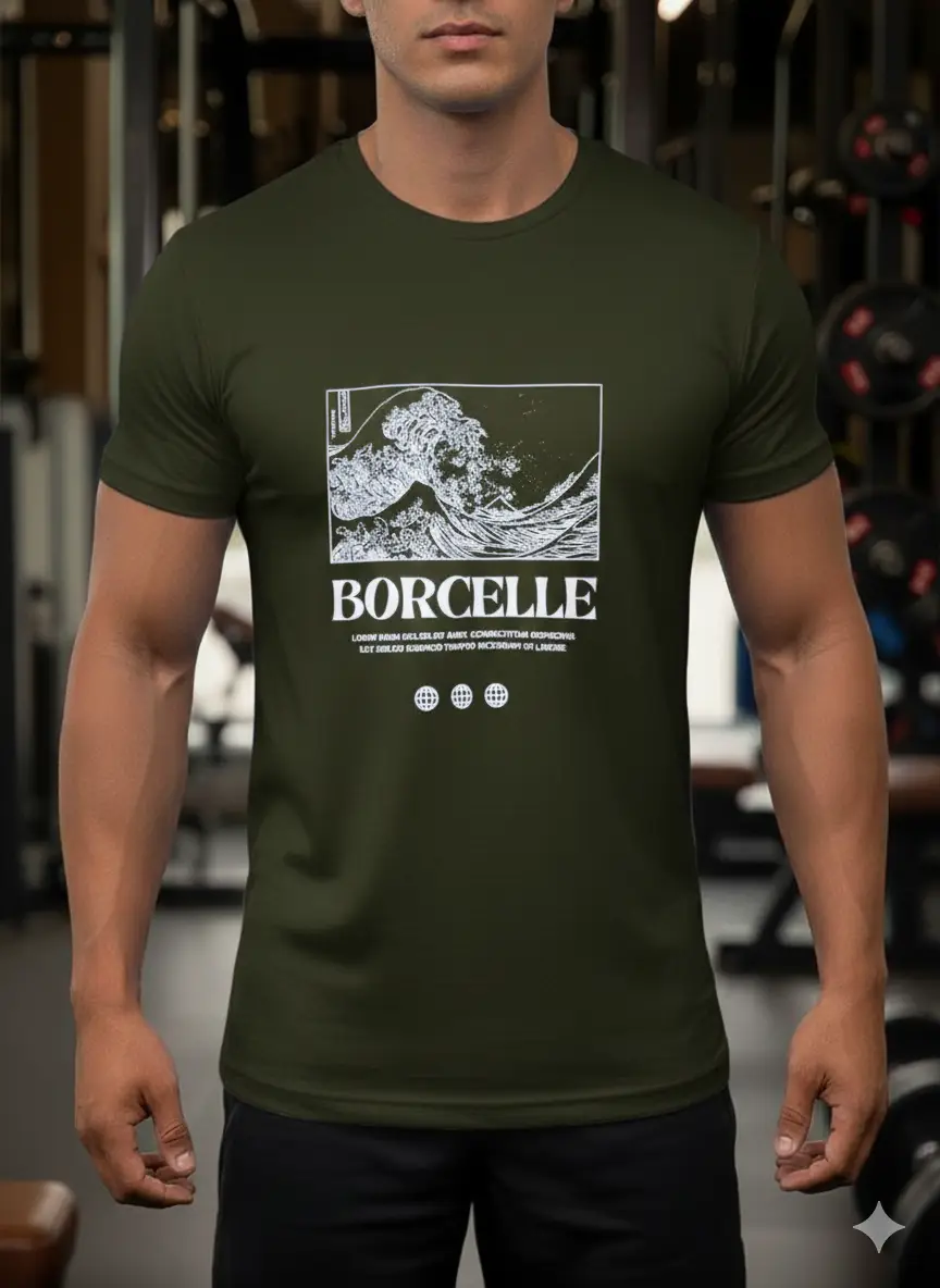 Aesthetic Wave Print Unisex T-Shirt  – Dark Green “Borcelle” Crewneck