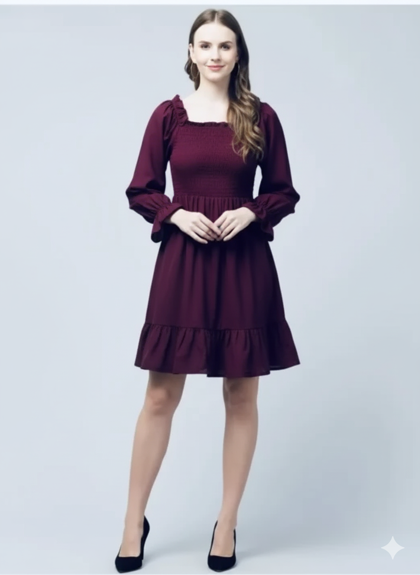 Purple Solid Off-Shoulder Ruffled A-Line Mini Dress | Women’s Casual & Party Wear