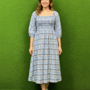 The Blue & White Checked Midi Dress
