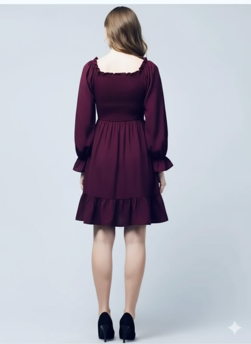 Purple Solid Off-Shoulder Ruffled A-Line Mini Dress | Women's Casual & Party Wear - Image 3