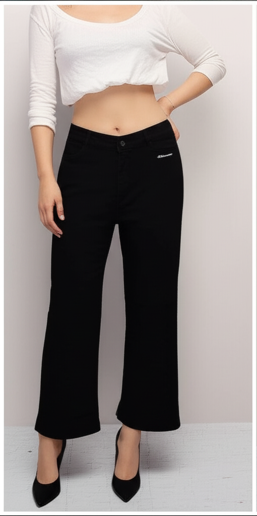 Women’s Black High-Waisted Flared Cropped Jeans – Kick Flare Style