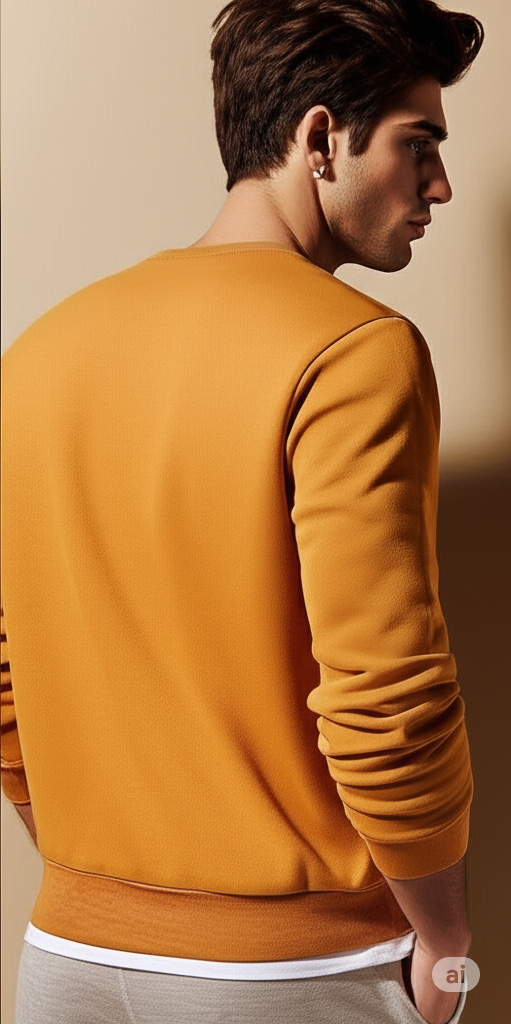 Men's Vibrant Mustard Yellow Crewneck Sweatshirt - Classic Raglan Style - Image 2