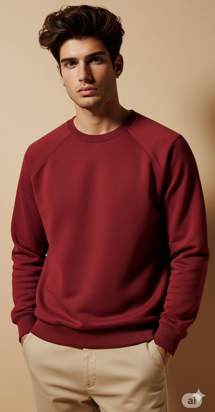 Men’s Rich Red Crewneck Sweatshirt – Classic Raglan Style