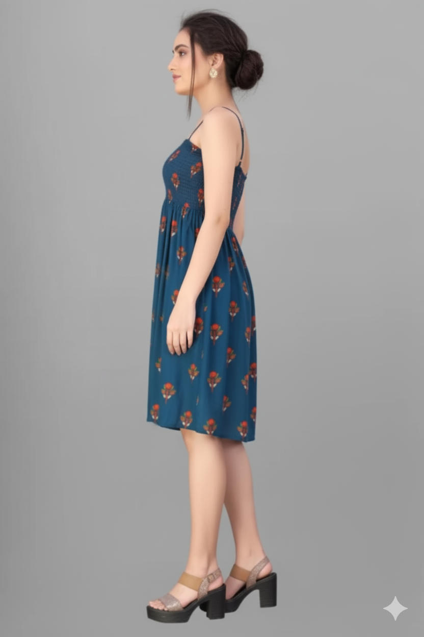 Playful Charm: The Teal Floral Smocked Mini Dress - Image 2