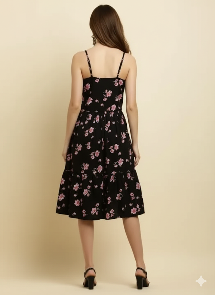 The Black & Pink Floral Tiered Midi Dress - Image 2