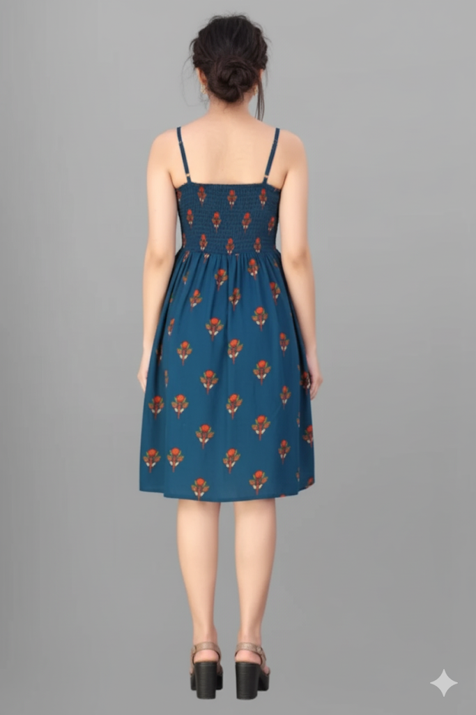 Playful Charm: The Teal Floral Smocked Mini Dress - Image 3