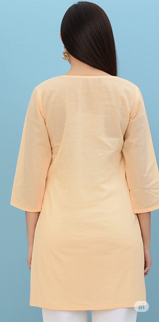 Women's Casual Short Kurti with White Floral Embroidery | V-Neck Tunic Top - Image 3