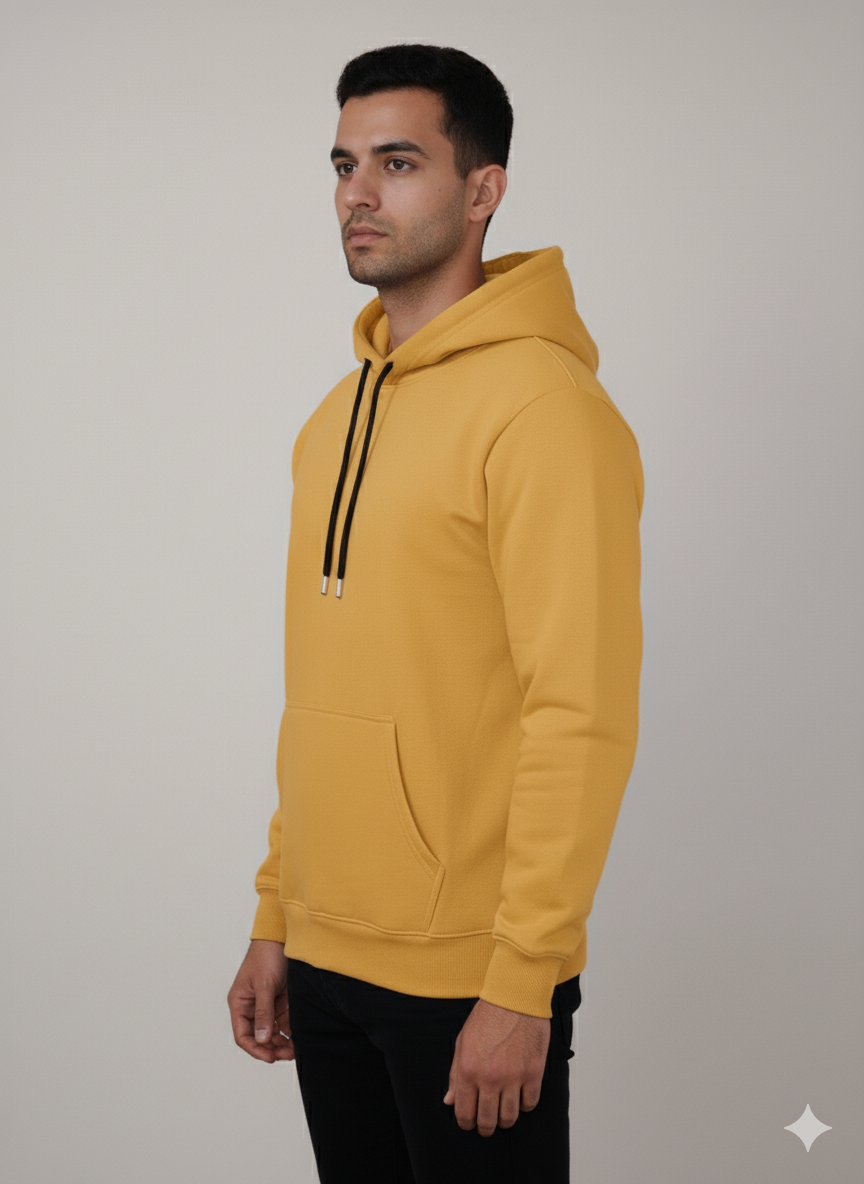Solid Mustard Yellow Pullover Hoodie - Image 3