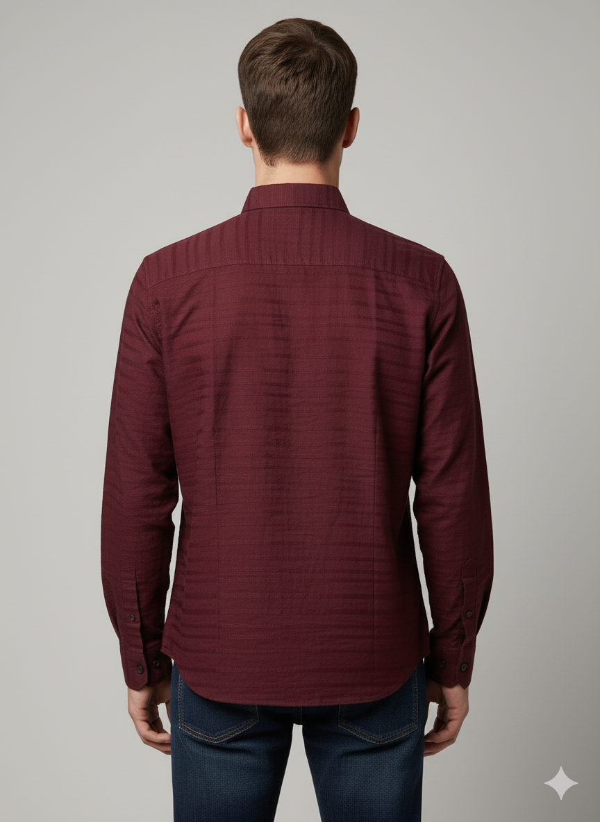 Men's Textured Maroon Long-Sleeve Button-Down Shirt - Image 3