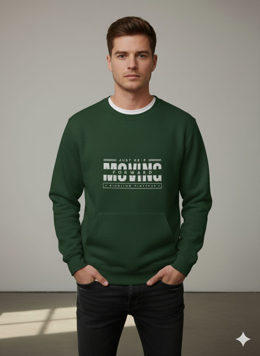 Dark Green ‘Keep Moving Forward’ Graphic Pullover Sweatshirt with Kangaroo Pocket
