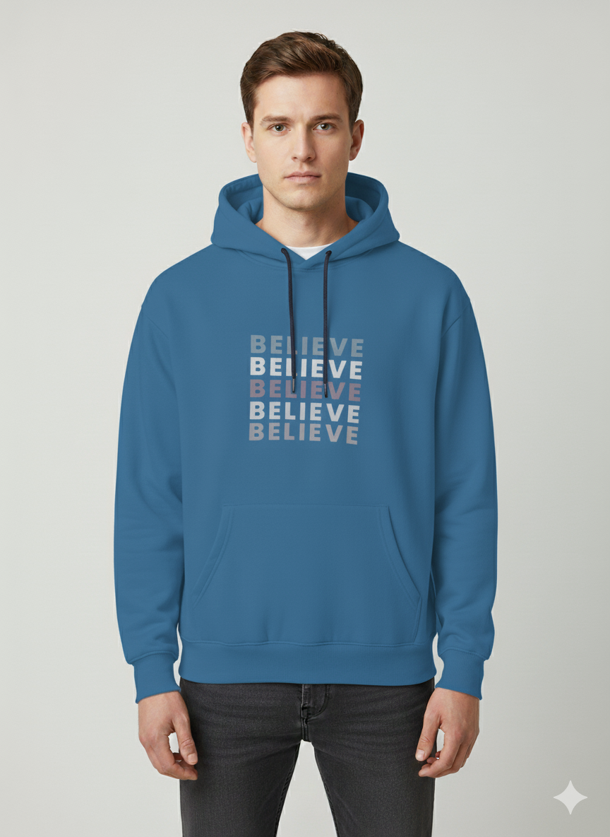 Men’s “Believe” Teal Blue Graphic Hoodie