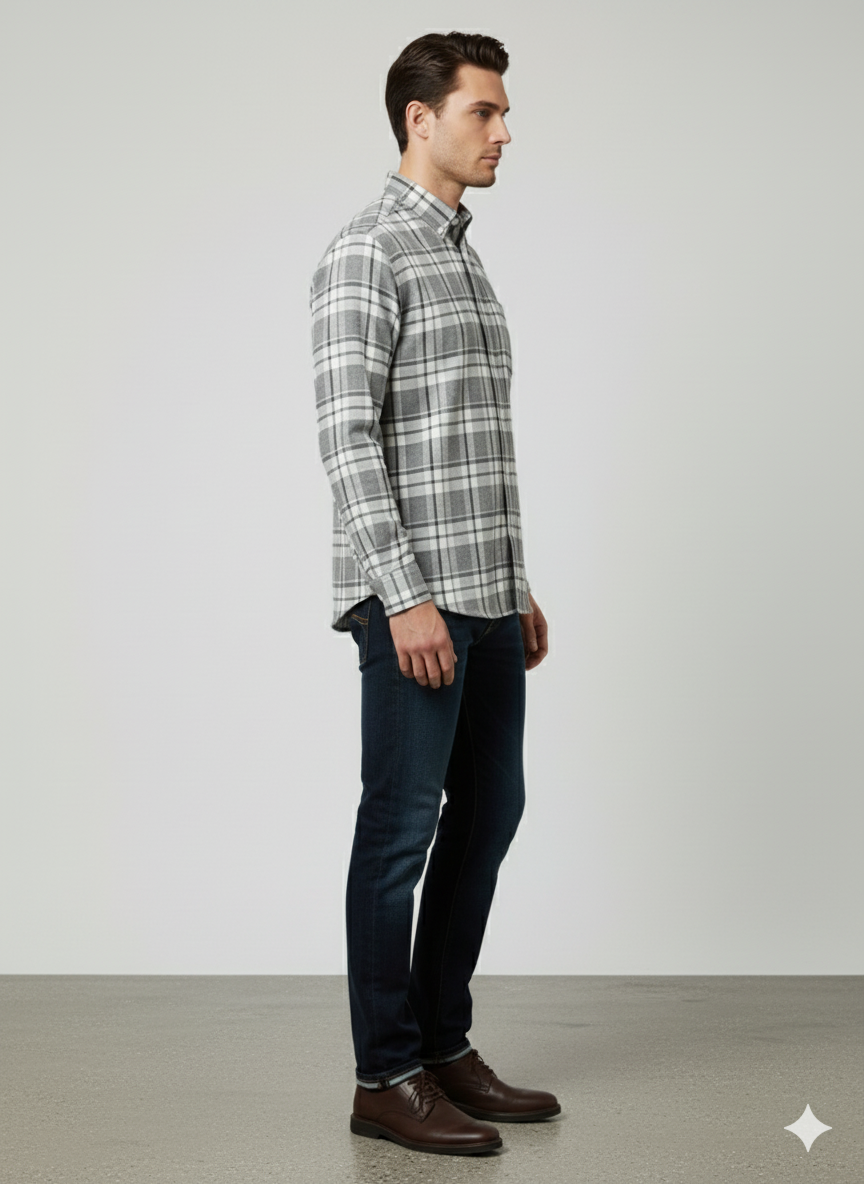 Men's Grey Plaid Flannel Shirt: Cozy Comfort & Classic Style - Image 2