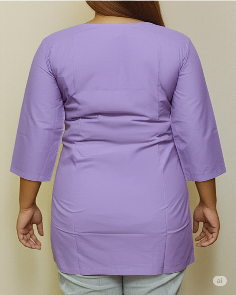 Lavender Short Kurti with White Floral Embroidery | Women's Casual Tunic Top - Image 3