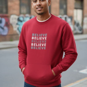 Maroon 'Believe' Graphic Pullover Sweatshirt with Kangaroo Pocket