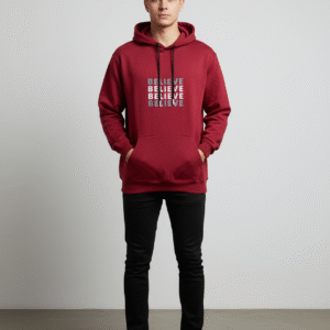 Men's Maroon "BELIEVE" Hoodie - Inspirational & Comfortable Pullover