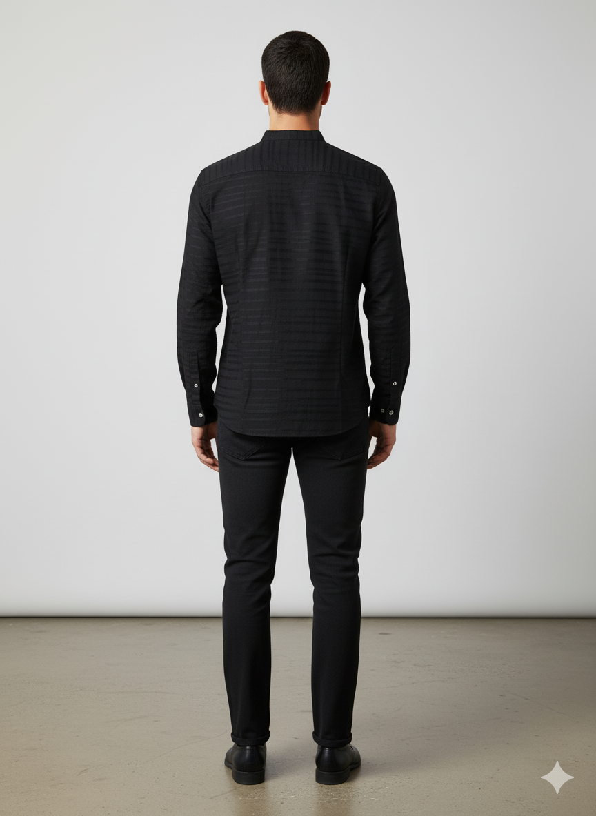 Men's Black Band-Collar Shirt - Image 2