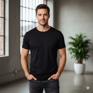 Men's Essential Black Slim-Fit Cotton Blend T-Shirt | Premium Crew Neck