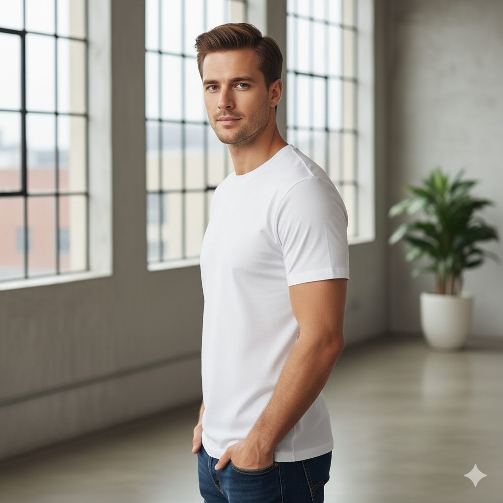 Men's Essential White Slim-Fit Cotton Blend T-Shirt | Classic & Breathable - Image 2