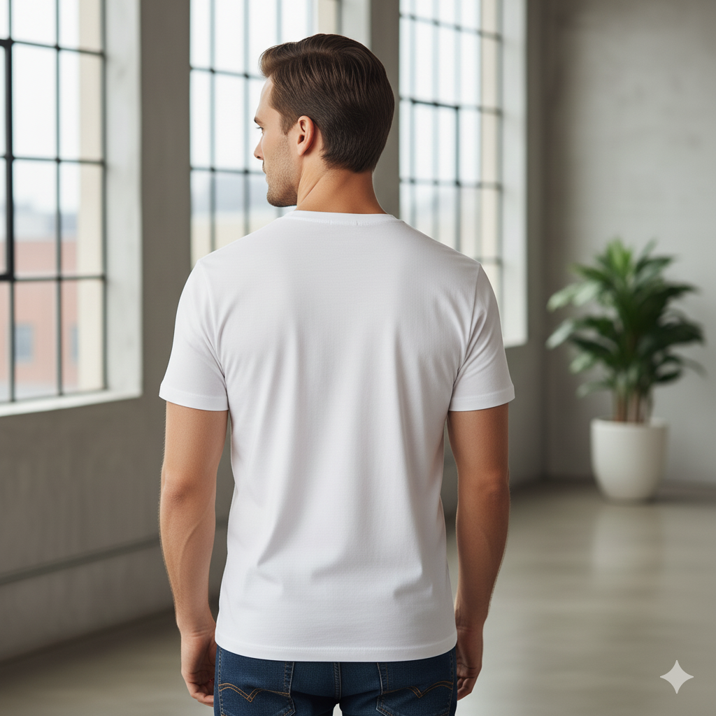 Men's Essential White Slim-Fit Cotton Blend T-Shirt | Classic & Breathable - Image 3