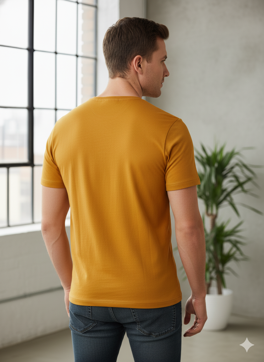 Men's Premium Slim-Fit Cotton Blend T-Shirt | Stylish Mustard Yellow - Image 3