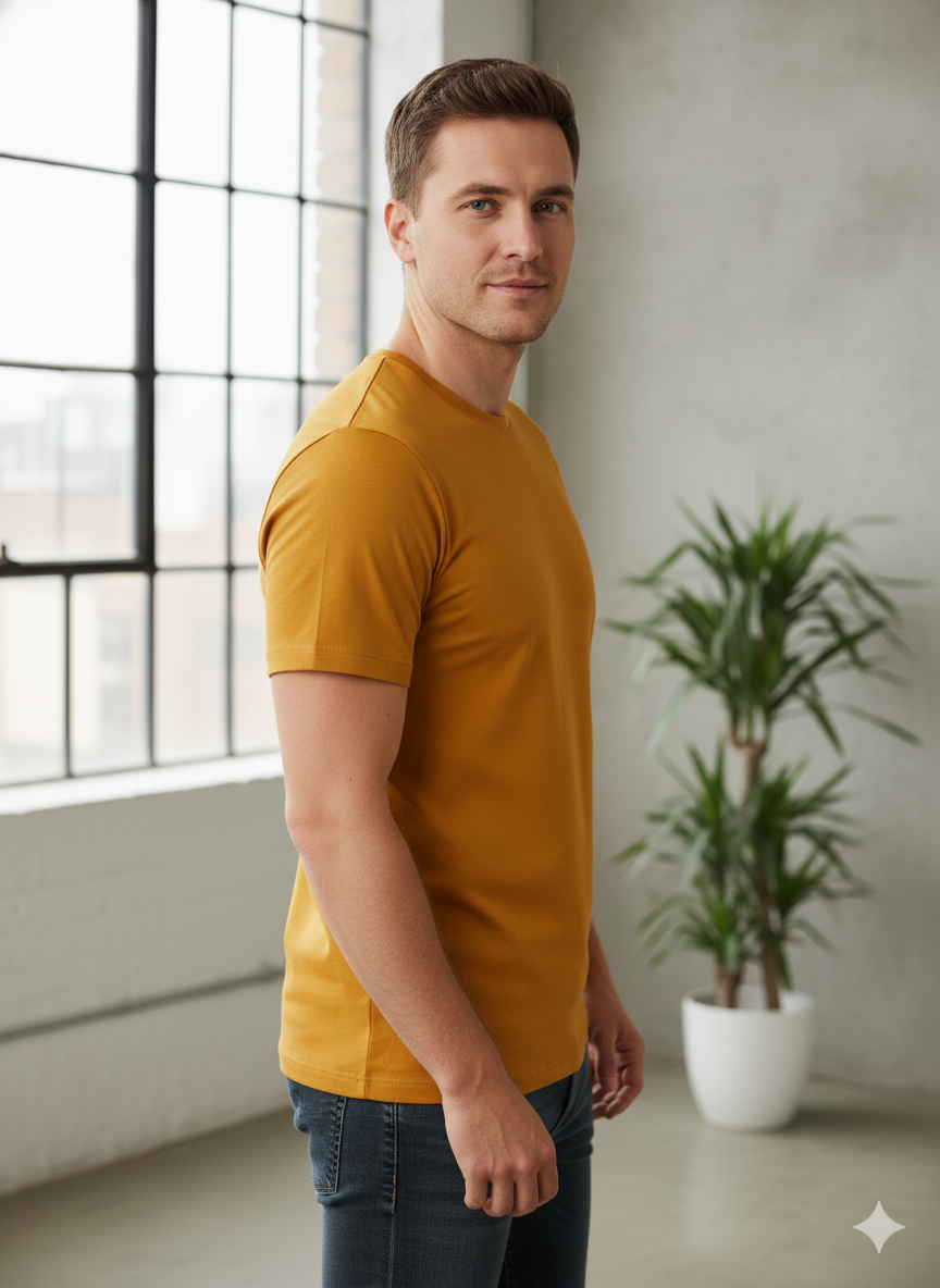 Men's Premium Slim-Fit Cotton Blend T-Shirt | Stylish Mustard Yellow - Image 2