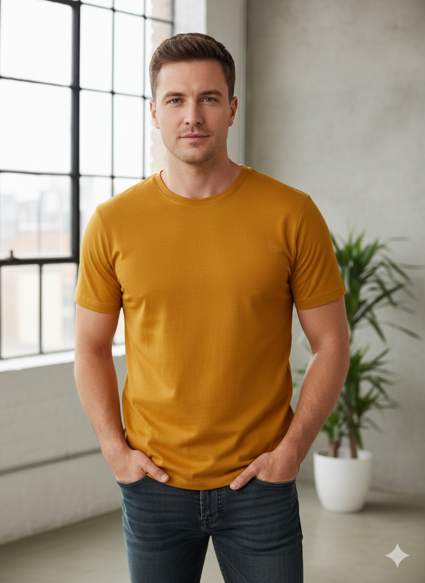 Men’s Premium Slim-Fit Cotton Blend T-Shirt | Stylish Mustard Yellow