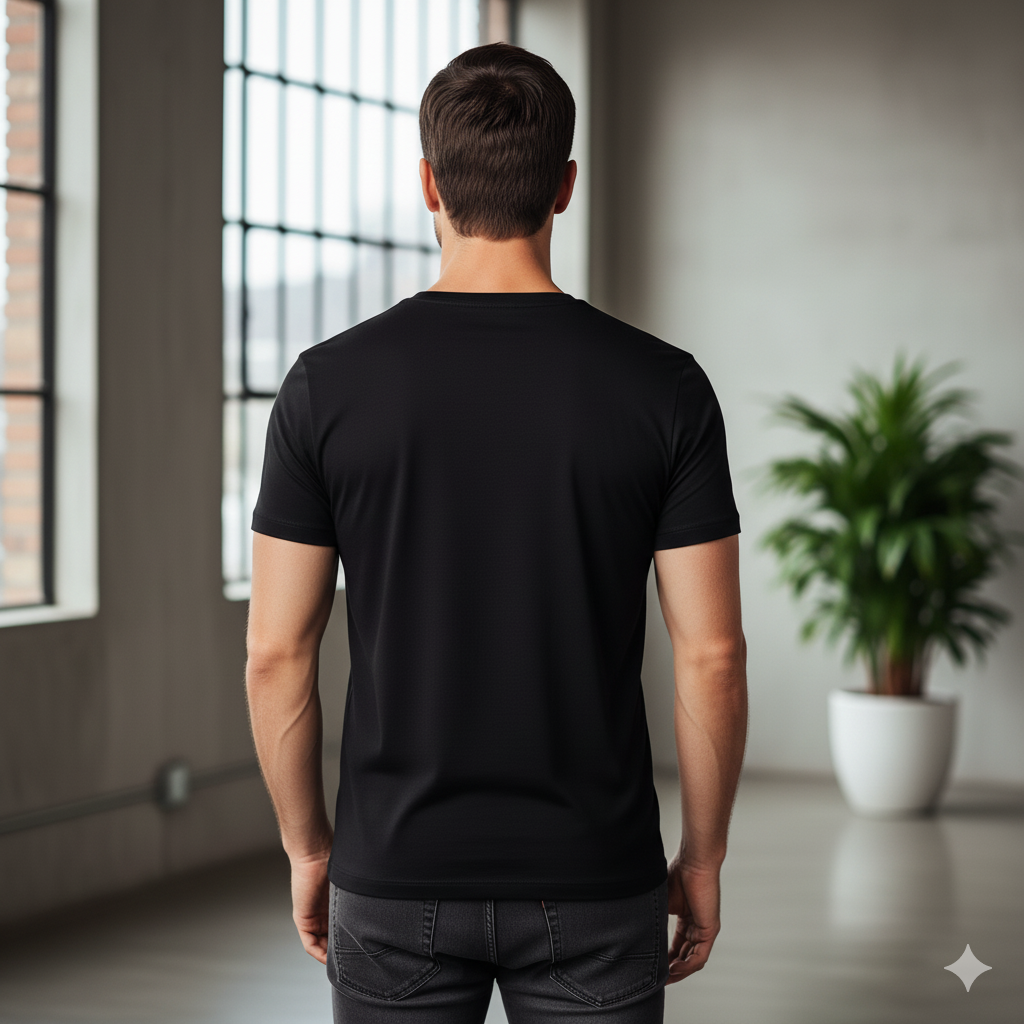 Men's Essential Black Slim-Fit Cotton Blend T-Shirt | Premium Crew Neck - Image 3